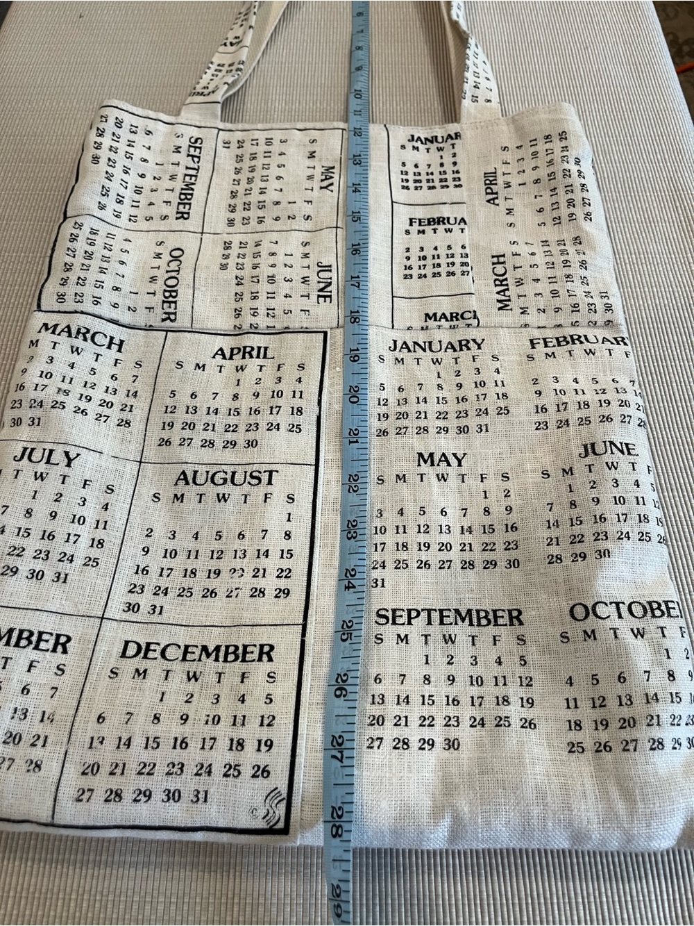 Canvas Linen Calendar Print Tote Bag Artisan made - Picture 4 of 7